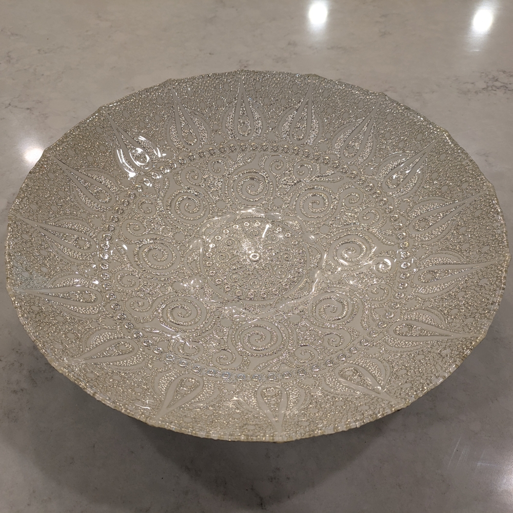 Elegant Silver Decorative Glass Bowl 13.5" In Diameter